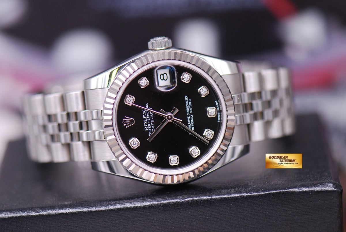 [SOLD] ROLEX OYSTER PERPETUAL DATEJUST DIAMONDS DIAL BOYSIZE BLACK Ref 178274 (MINT)