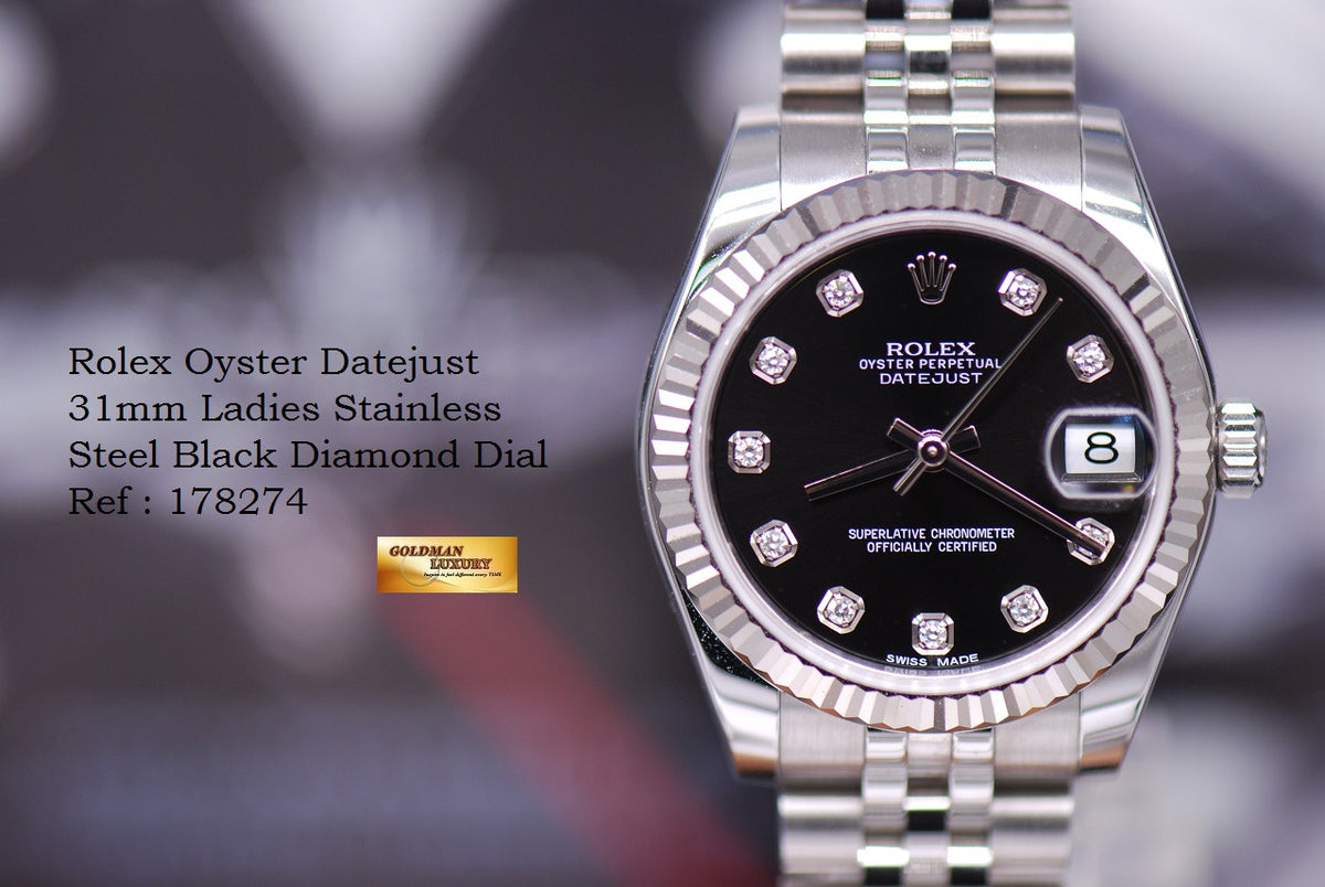 [SOLD] ROLEX OYSTER PERPETUAL DATEJUST DIAMONDS DIAL BOYSIZE BLACK Ref 178274 (MINT)
