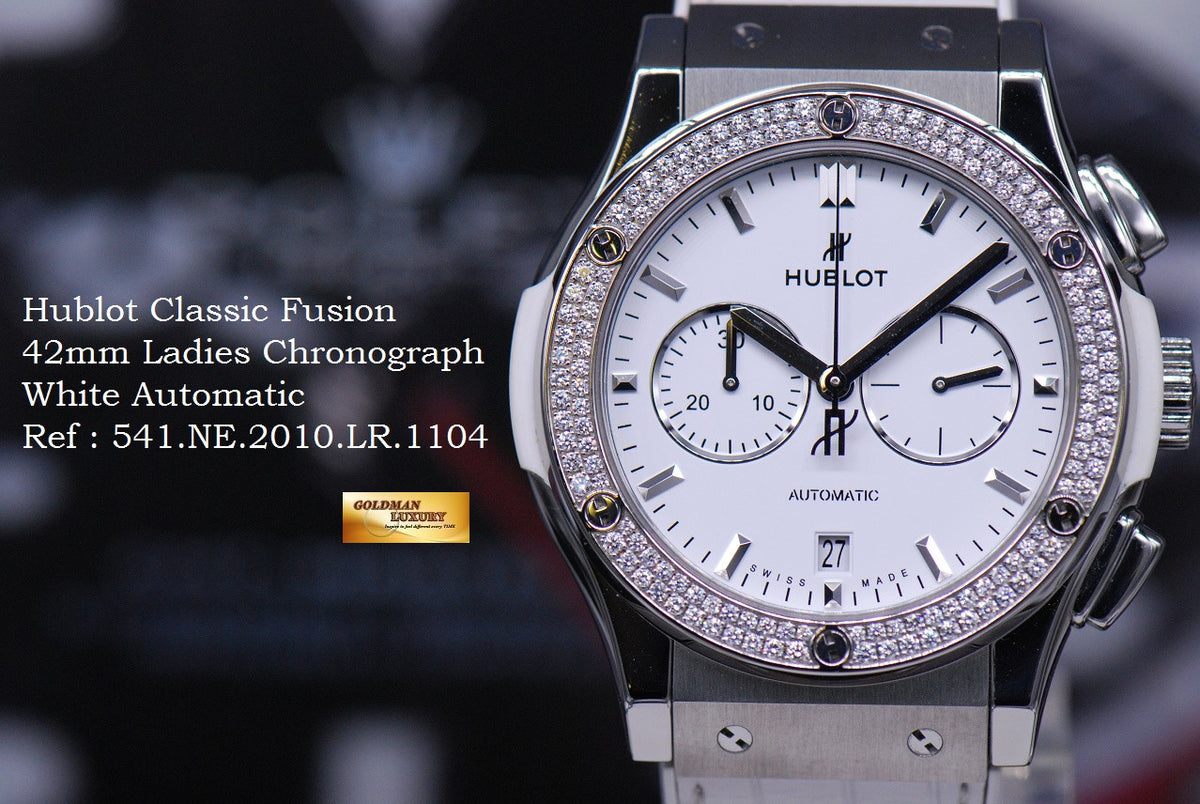 [SOLD] HUBLOT CLASSIC FUSION 42mm LADIES CHRONOGRAPH DIAMOND WHITE AUTOMATIC (NEAR MINT)