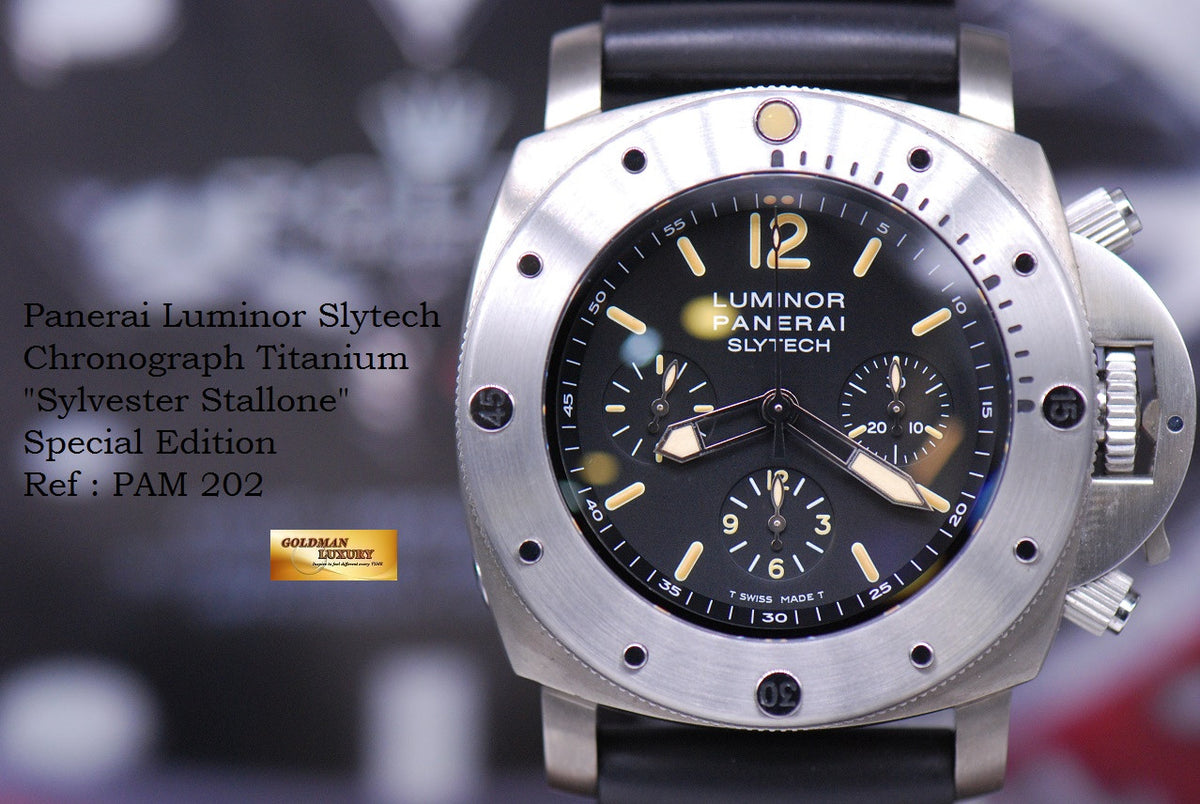 [SOLD] PANERAI LUMINOR SLYTECH CHRONOGRAPH TITANIUM “SYLVESTER STALLONE” SPECIAL EDITION PAM 202 AUTOMATIC (MINT)