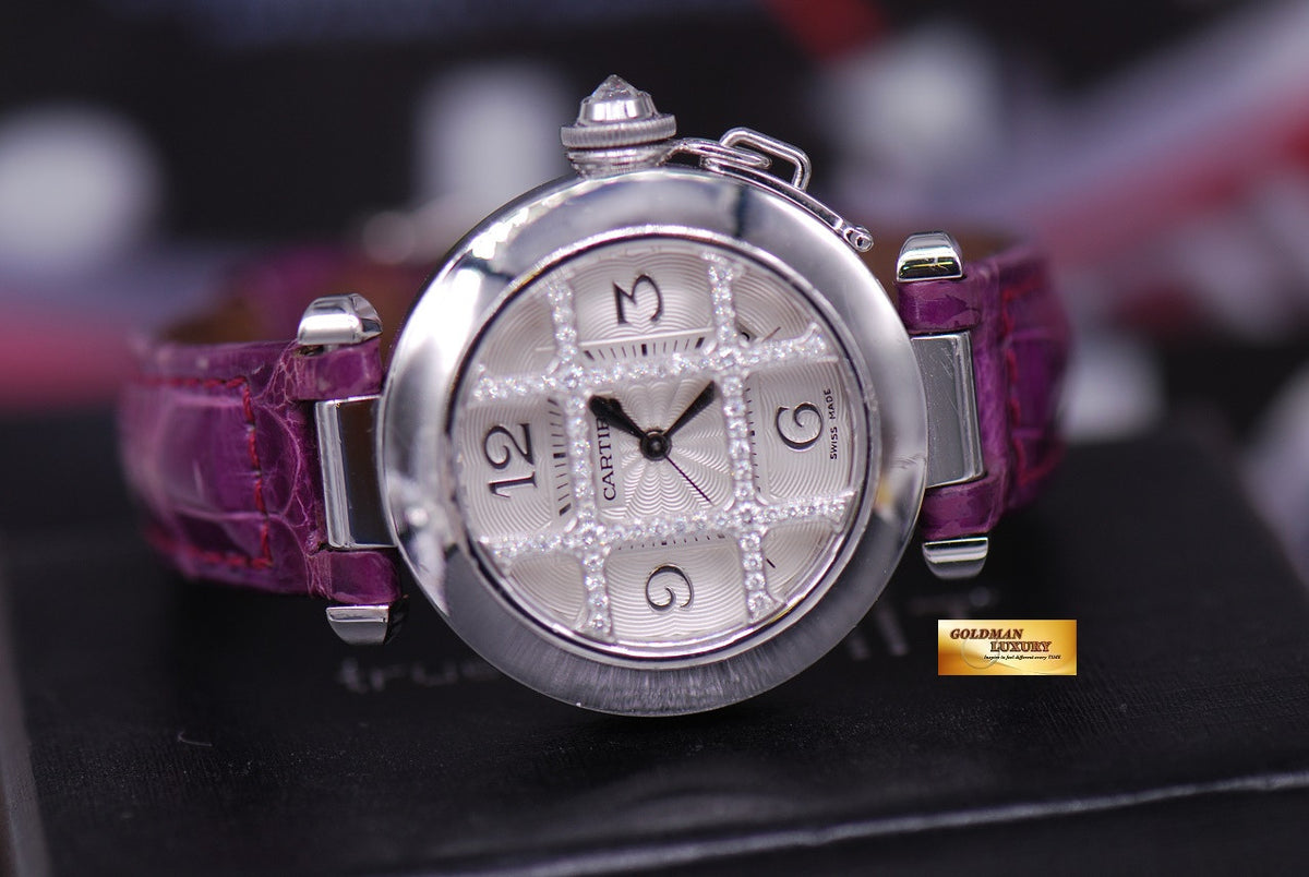 [SOLD] CARTIER PASHA LADIES DIAMONDS 18K WHITE GOLD AUTOMATIC Ref : 2400 (NEAR MINT)