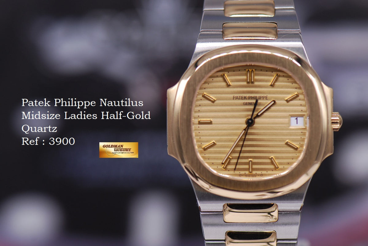 [SOLD] PATEK PHILIPPE NAUTILUS LADIES MIDSIZE HALF-GOLD QUARTZ 3900 (MINT)