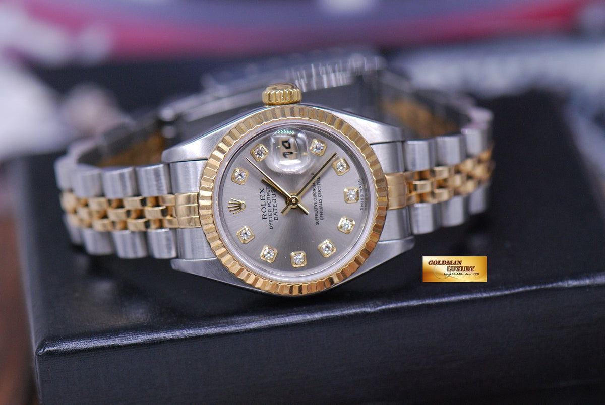 [SOLD] ROLEX OYSTER PERPETUAL DATEJUST LADIES 26mm HALF-GOLD BIG DIAMOND 69173 (MINT)