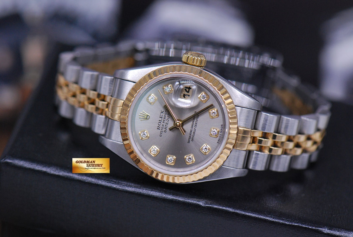 [SOLD] ROLEX OYSTER PERPETUAL DATEJUST LADIES 26mm HALF-GOLD BIG DIAMOND 69173 (MINT)