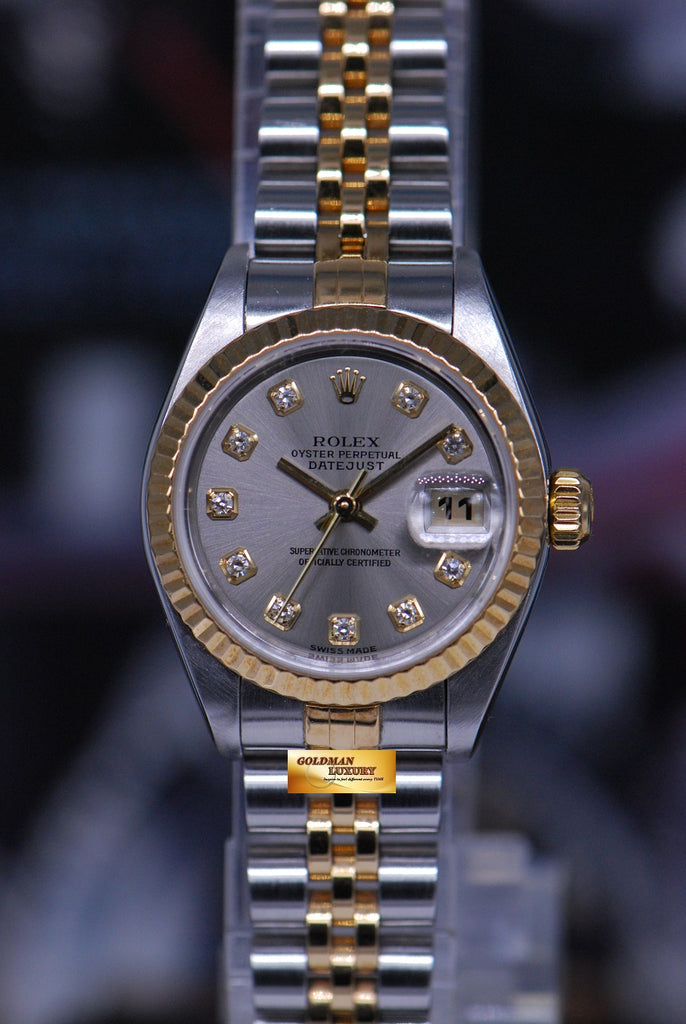 SOLD ROLEX OYSTER PERPETUAL DATEJUST LADIES 26mm HALF GOLD BIG DIAMO Goldman Luxury