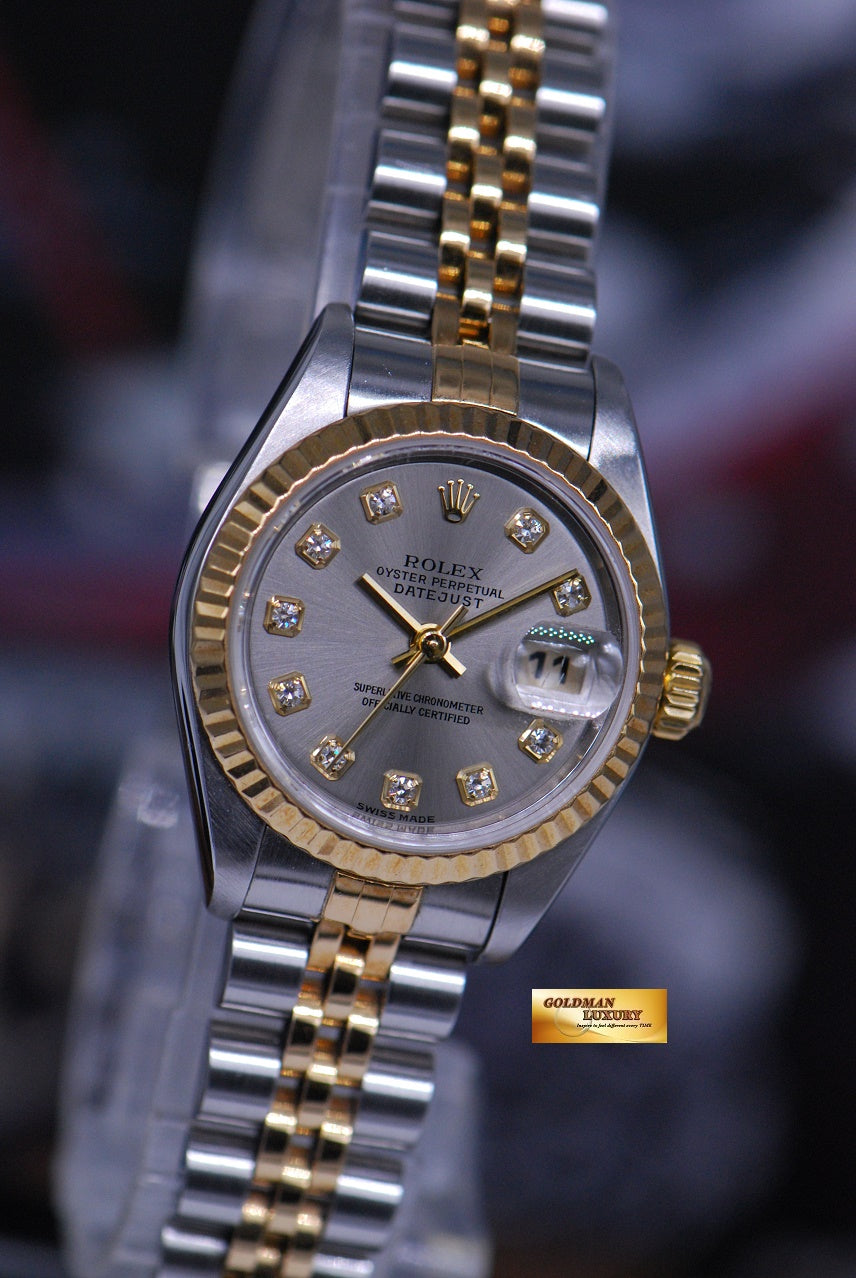[SOLD] ROLEX OYSTER PERPETUAL DATEJUST LADIES 26mm HALF-GOLD BIG DIAMOND 69173 (MINT)