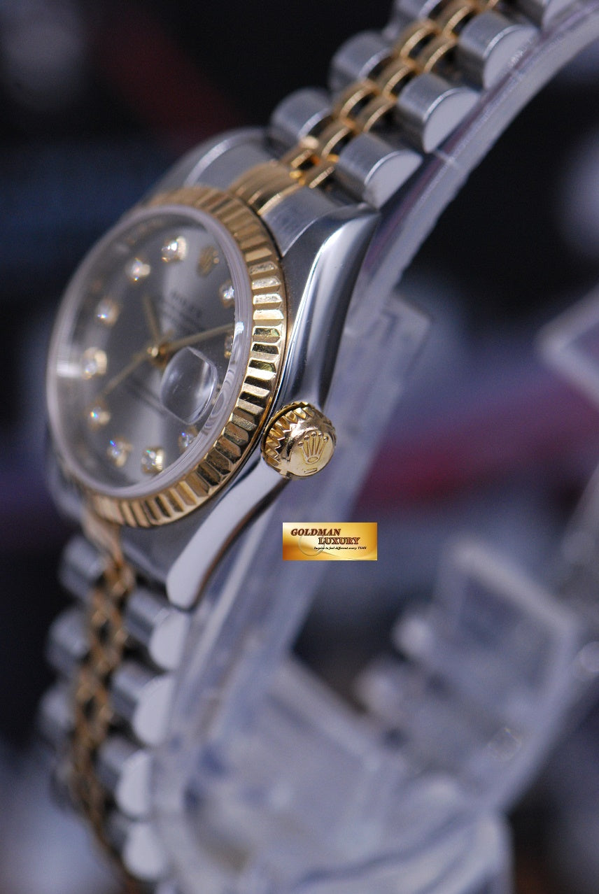[SOLD] ROLEX OYSTER PERPETUAL DATEJUST LADIES 26mm HALF-GOLD BIG DIAMOND 69173 (MINT)