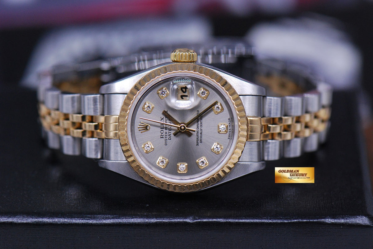 [SOLD] ROLEX OYSTER PERPETUAL DATEJUST LADIES 26mm HALF-GOLD BIG DIAMOND 69173 (MINT)