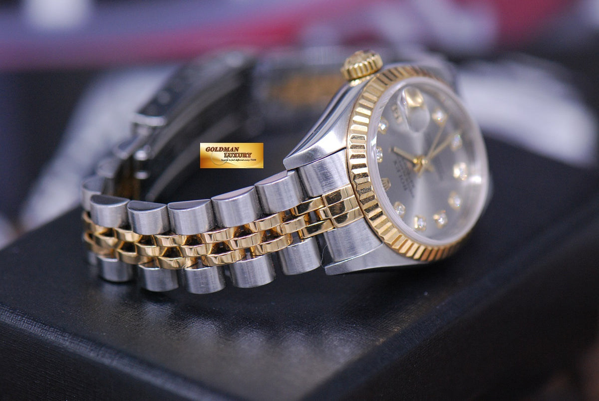 [SOLD] ROLEX OYSTER PERPETUAL DATEJUST LADIES 26mm HALF-GOLD BIG DIAMOND 69173 (MINT)