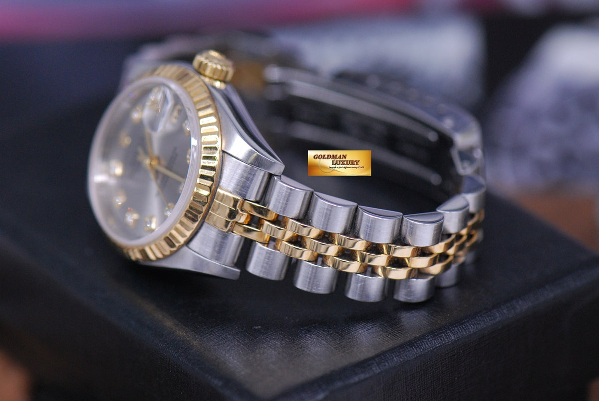 [SOLD] ROLEX OYSTER PERPETUAL DATEJUST LADIES 26mm HALF-GOLD BIG DIAMOND 69173 (MINT)