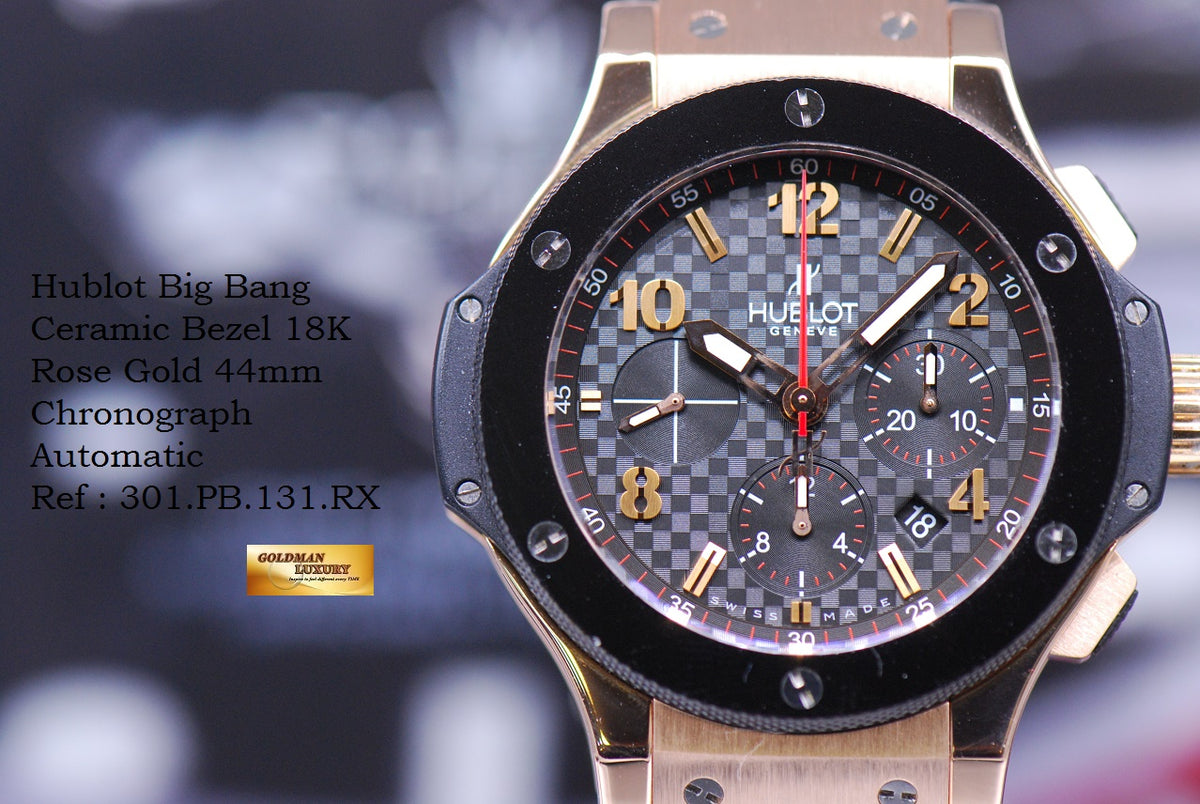 [SOLD] HUBLOT BIG BANG 18K ROSE GOLD CERAMIC BEZEL 44mm CHRONOGRAPH AUTOMATIC 301.PB.131.RX (MINT)