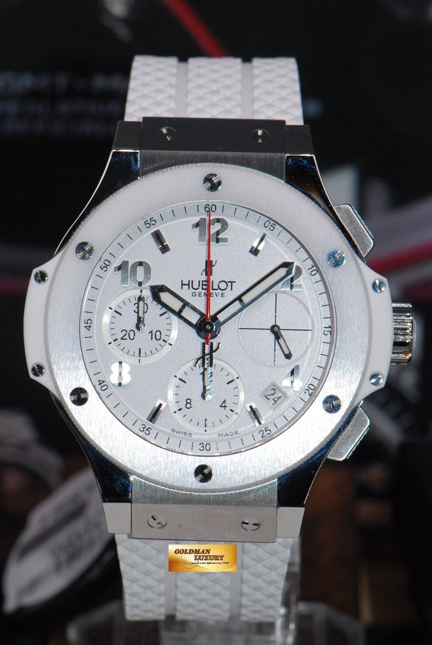 [SOLD] HUBLOT BIG BANG LADIES CHRONOGRAPH 38MM WHITE CERAMIC BEZEL (NEW-UNWORN)