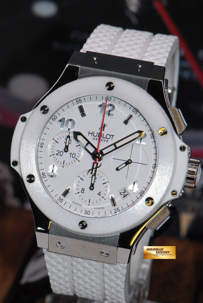 [SOLD] HUBLOT BIG BANG LADIES CHRONOGRAPH 38MM WHITE CERAMIC BEZEL (NEW-UNWORN)