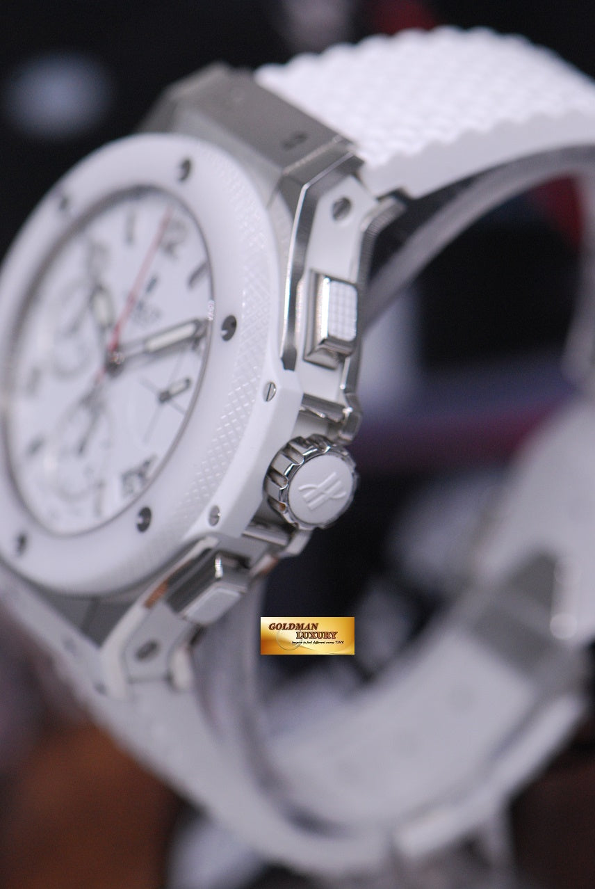 [SOLD] HUBLOT BIG BANG LADIES CHRONOGRAPH 38MM WHITE CERAMIC BEZEL (NEW-UNWORN)