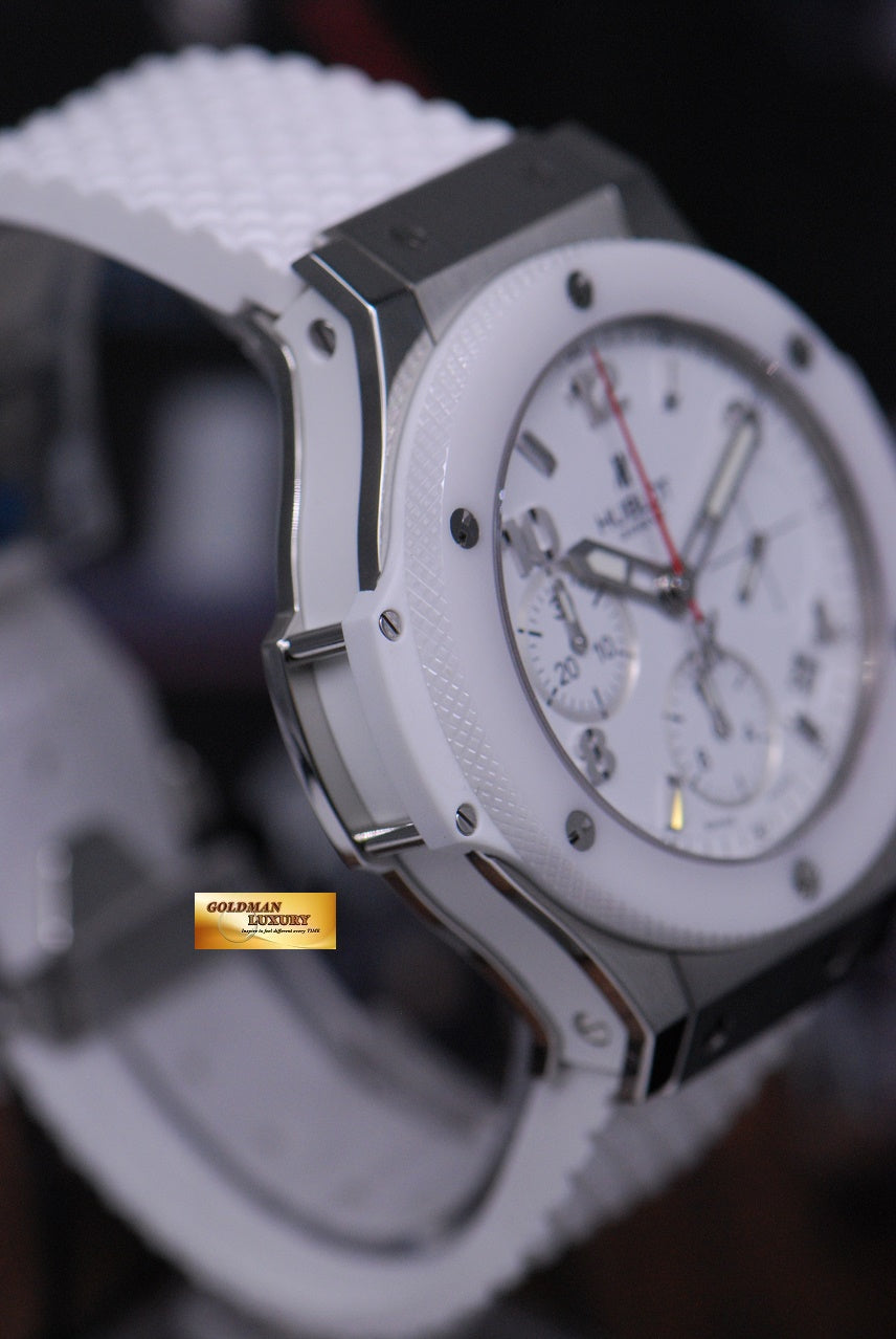 [SOLD] HUBLOT BIG BANG LADIES CHRONOGRAPH 38MM WHITE CERAMIC BEZEL (NEW-UNWORN)