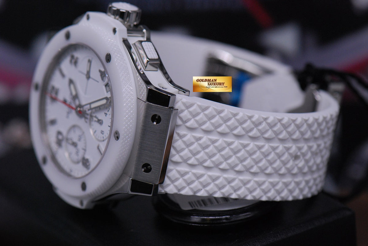[SOLD] HUBLOT BIG BANG LADIES CHRONOGRAPH 38MM WHITE CERAMIC BEZEL (NEW-UNWORN)