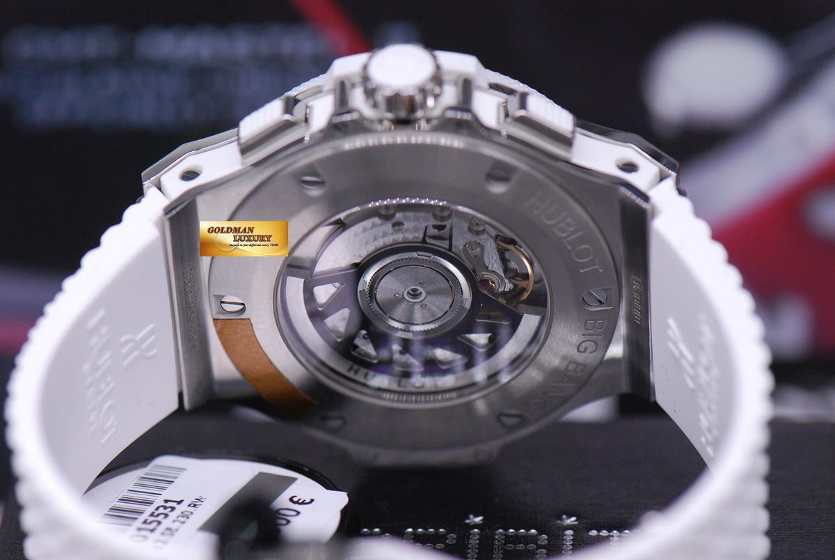 [SOLD] HUBLOT BIG BANG LADIES CHRONOGRAPH 38MM WHITE CERAMIC BEZEL (NEW-UNWORN)