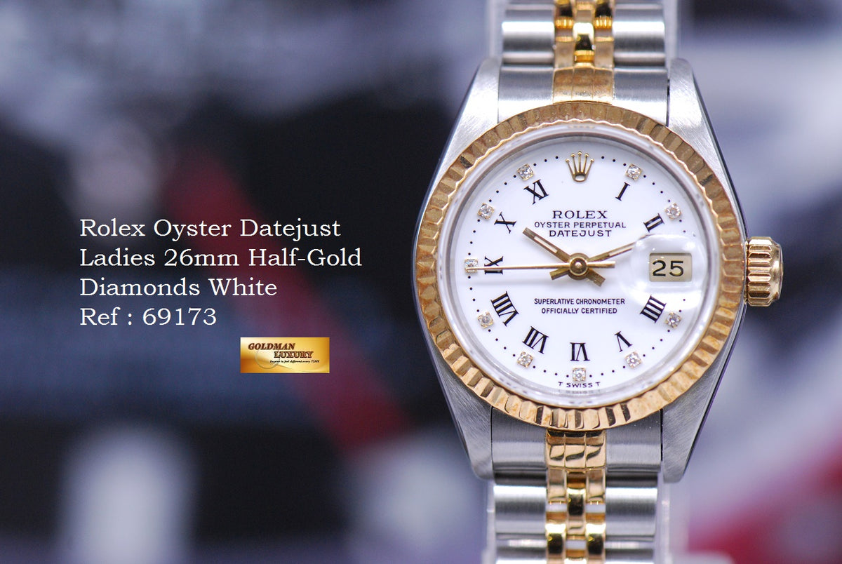 [SOLD] ROLEX OYSTER PERPETUAL DATEJUST 26mm HALF-GOLD DIAMOND WHITE 69173 (MINT)