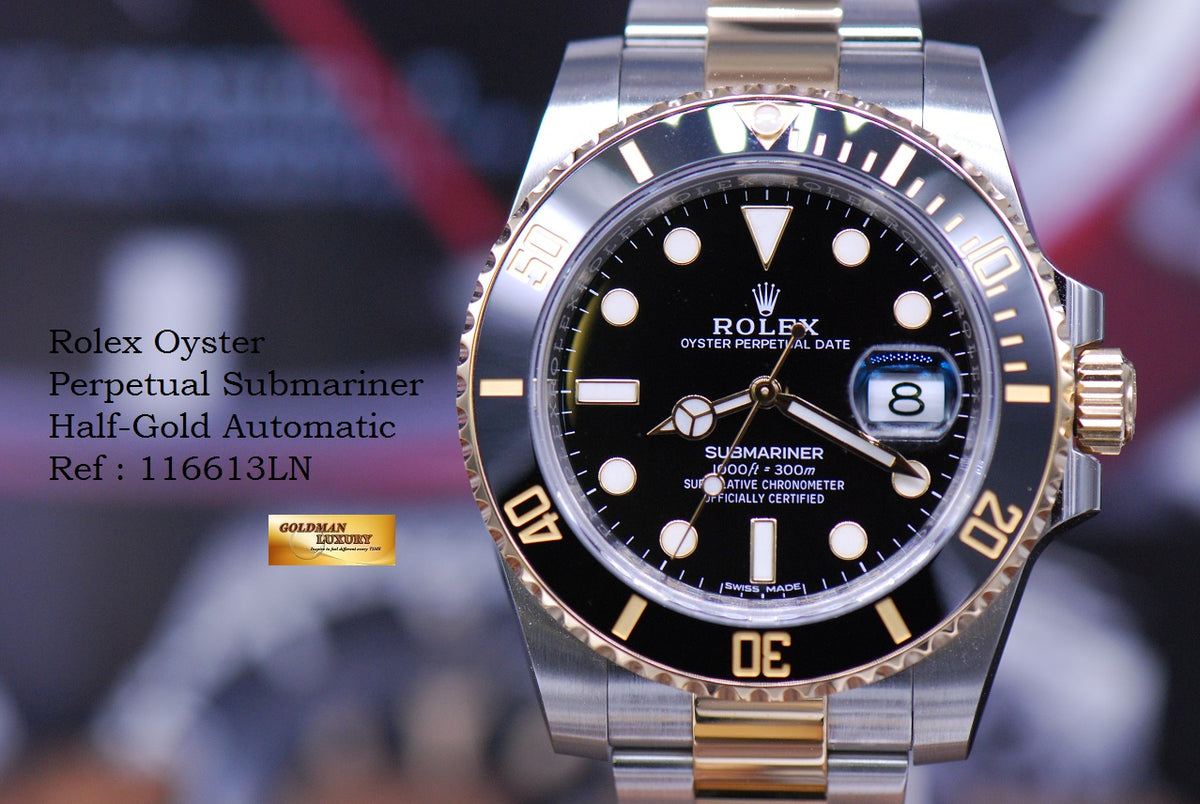 [SOLD] ROLEX OYSTER PERPETUAL SUBMARINER HALF-GOLD CERAMIC BEZEL 116613LN (MINT)