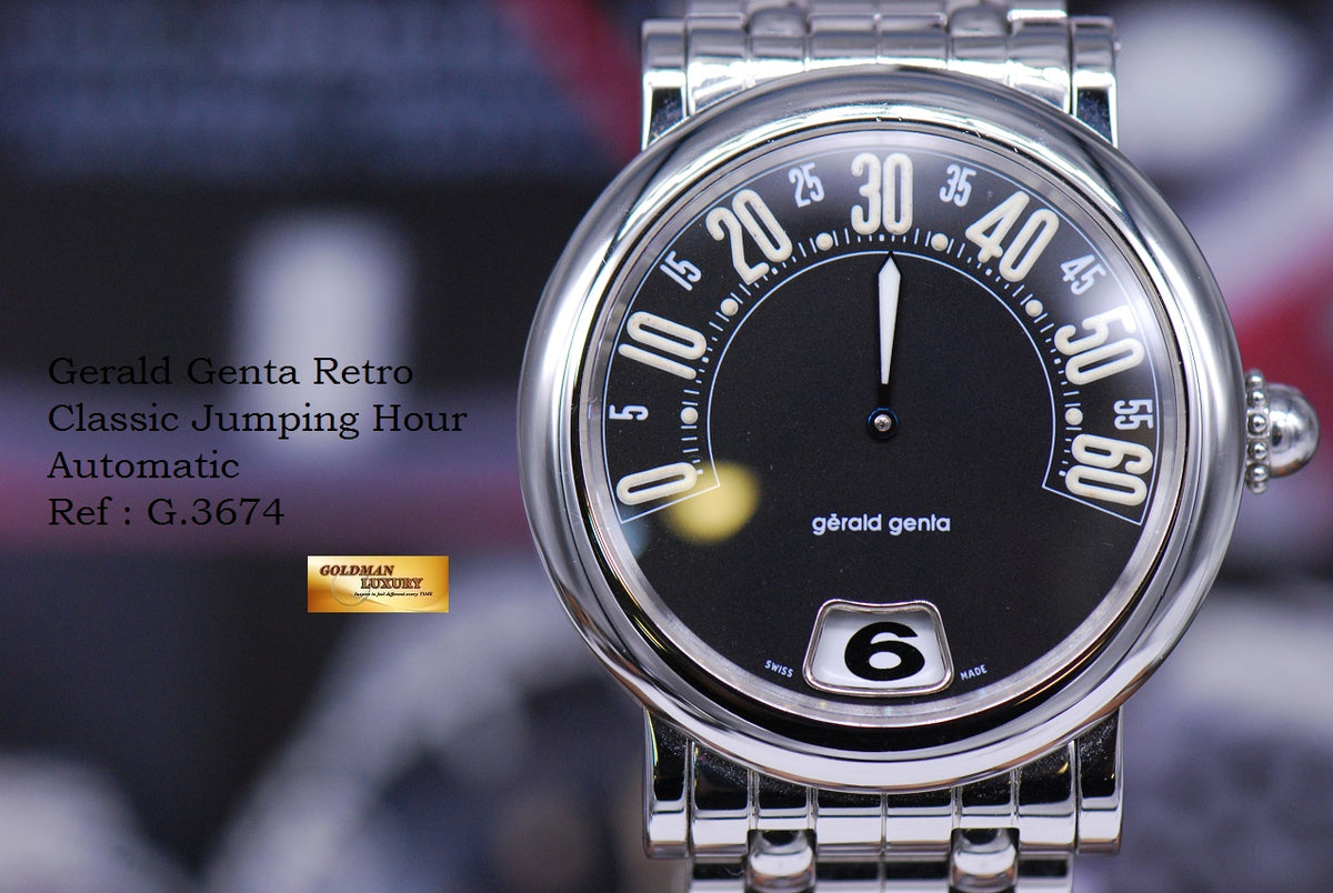 [SOLD] GERALD GENTA RETRO CLASSIC JUMPING HOUR 38mm AUTOMATIC BLACK (MINT)