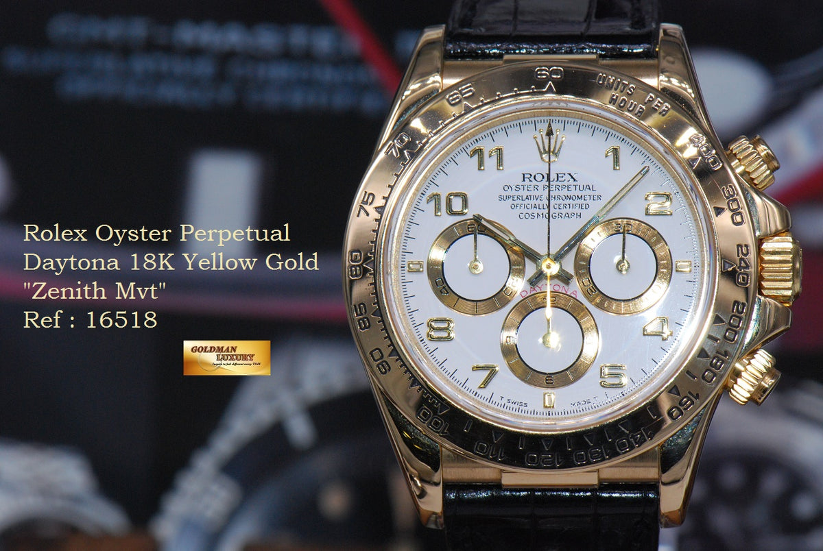 [SOLD] ROLEX OYSTER DAYTONA 18K YELLOW GOLD ZENITH MVT WHITE Ref : 16518 (MINT)