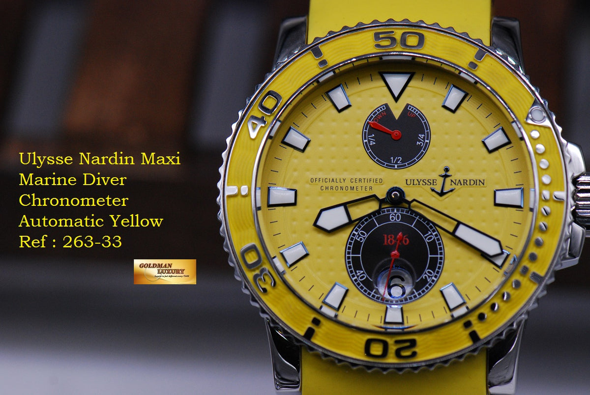 [SOLD] ULYSSE NARDIN MAXI MARINE DIVER CHRONOMETER YELLOW AUTOMATIC 263-33 (MINT)