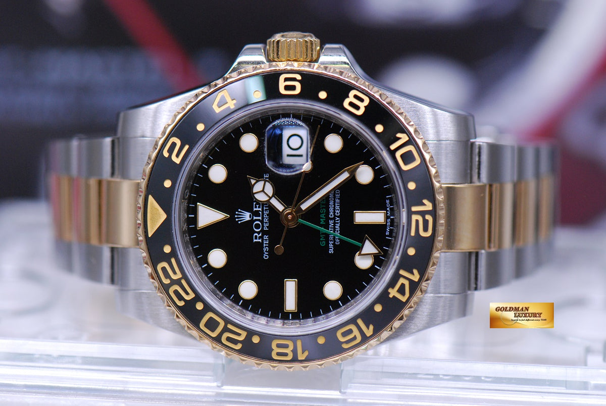 [SOLD] ROLEX OYSTER PERPETUAL GMT-MASTER II HALF-GOLD CERAMIC BEZEL Ref 116713LN (MINT)