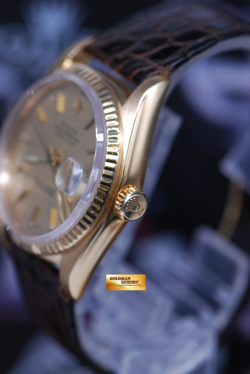 [SOLD] ROLEX OYSTER PERPETUAL DATEJUST 18K YELLOW GOLD “FLUTED” BEZEL Ref : 16018 (MINT)