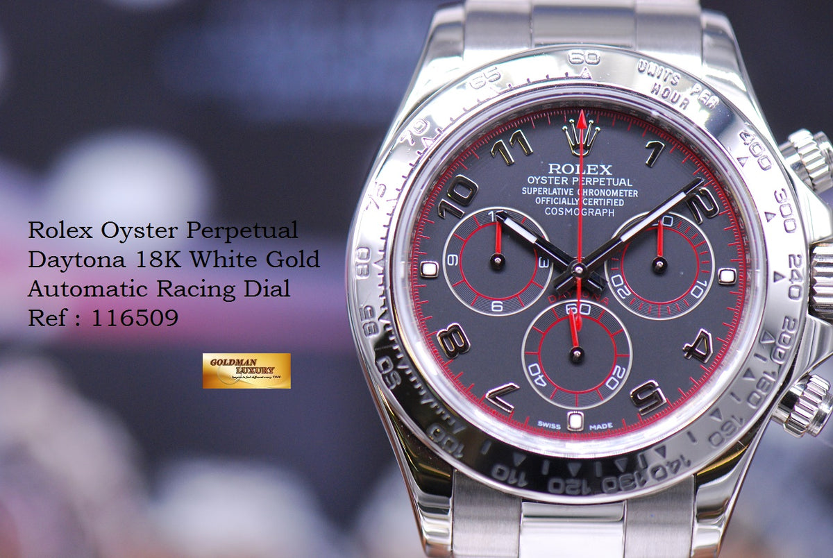 [SOLD] ROLEX OYSTER COSMOGRAPH DAYTONA 18K WHITE GOLD RACING DIAL 116509 (MINT)