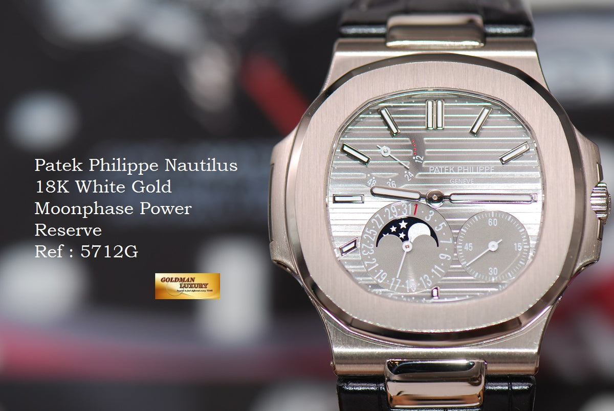 [SOLD] PATEK PHILIPPE NAUTILUS 18K WHITE GOLD MOONPHASE POWER RESERVE 5712G-001 (LNIB)