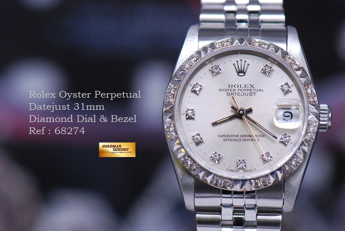 [SOLD] ROLEX OYSTER PERPETUAL DATEJUST 31mm BOYSIZE DIAMOND DIAL & BEZEL SILVER 68274 (NEAR MINT)