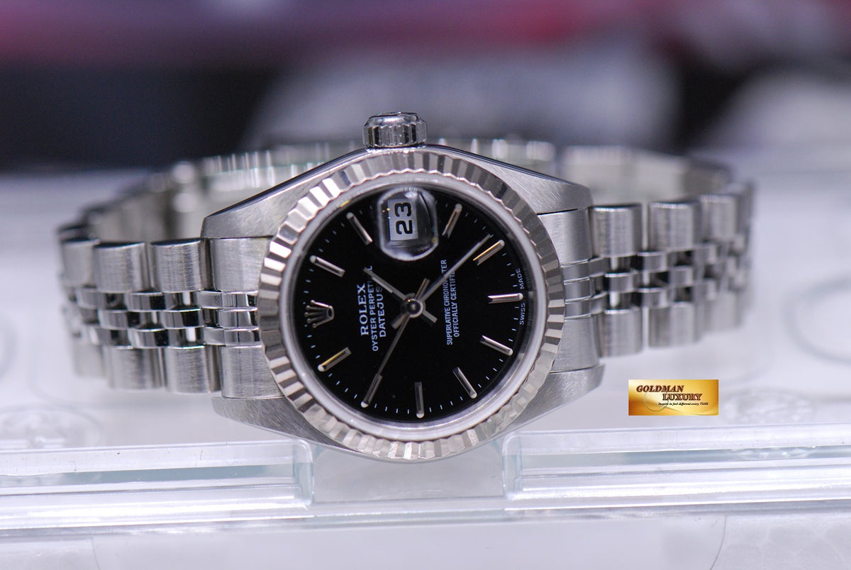 [SOLD] ROLEX OYSTER PERPETUAL DATEJUST 26mm LADIES STAINLESS STEEL BLACK 79174 (NEAR MINT)