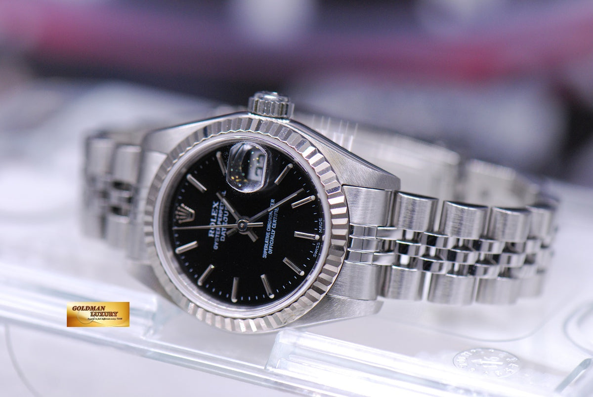 [SOLD] ROLEX OYSTER PERPETUAL DATEJUST 26mm LADIES STAINLESS STEEL BLACK 79174 (NEAR MINT)