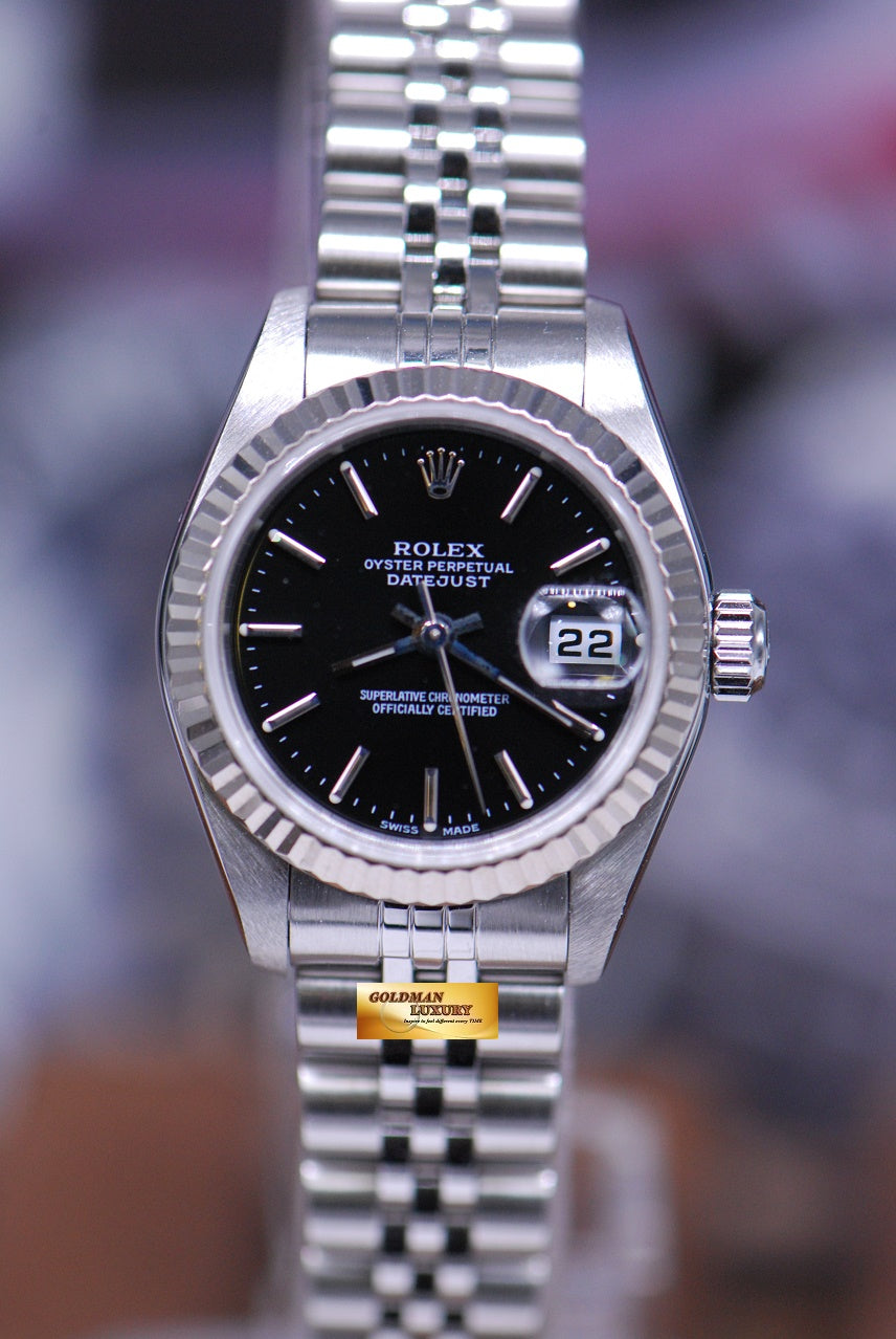 [SOLD] ROLEX OYSTER PERPETUAL DATEJUST 26mm LADIES STAINLESS STEEL BLACK 79174 (NEAR MINT)