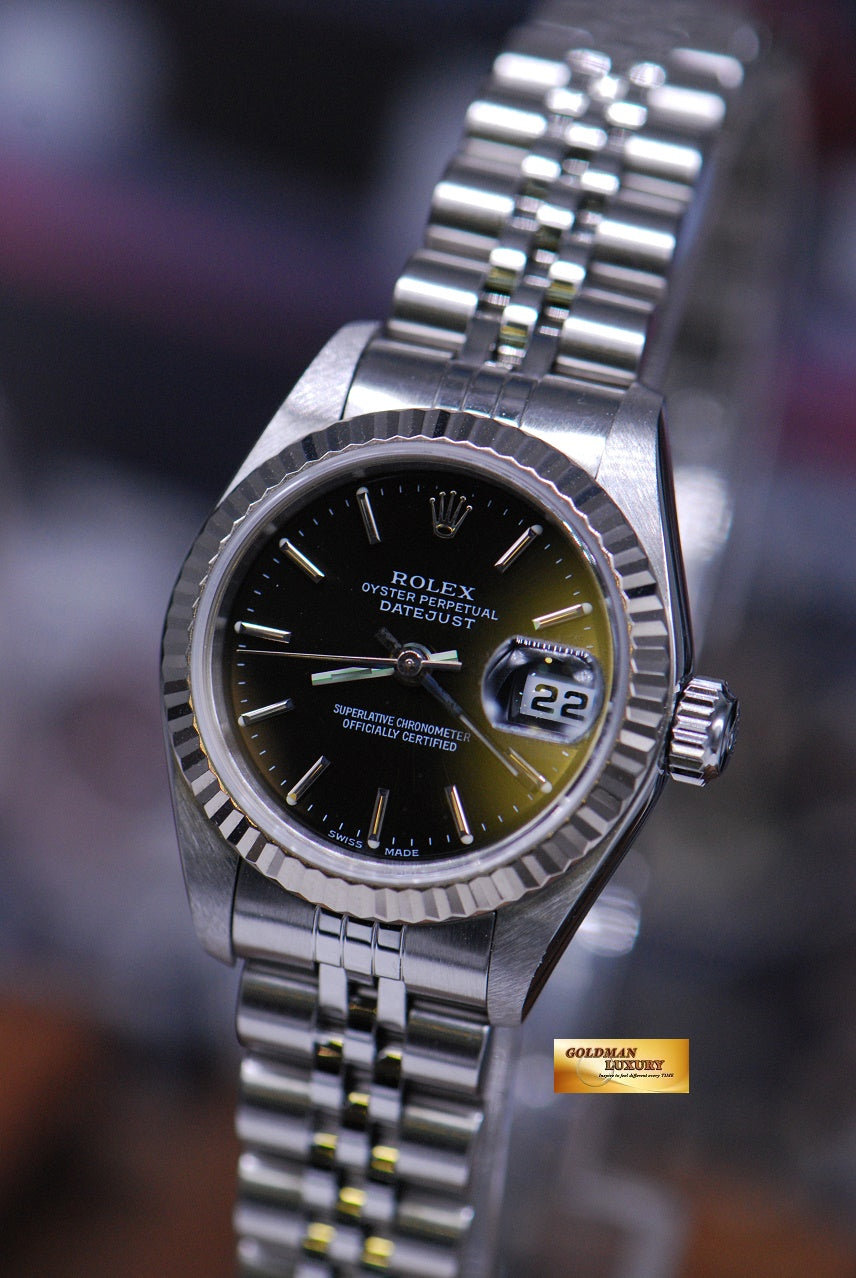 [SOLD] ROLEX OYSTER PERPETUAL DATEJUST 26mm LADIES STAINLESS STEEL BLACK 79174 (NEAR MINT)