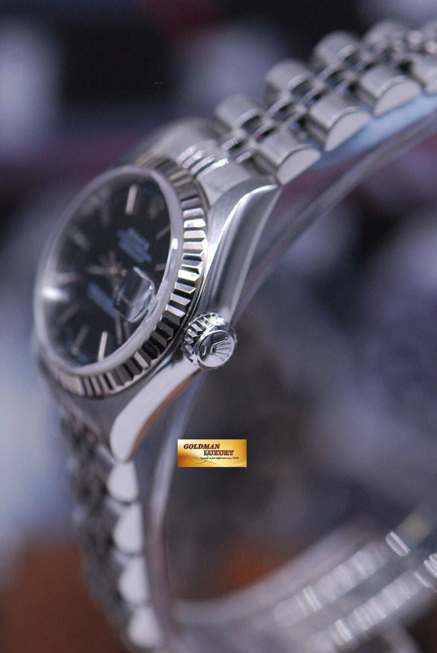 [SOLD] ROLEX OYSTER PERPETUAL DATEJUST 26mm LADIES STAINLESS STEEL BLACK 79174 (NEAR MINT)