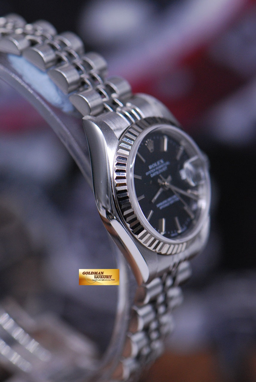 [SOLD] ROLEX OYSTER PERPETUAL DATEJUST 26mm LADIES STAINLESS STEEL BLACK 79174 (NEAR MINT)