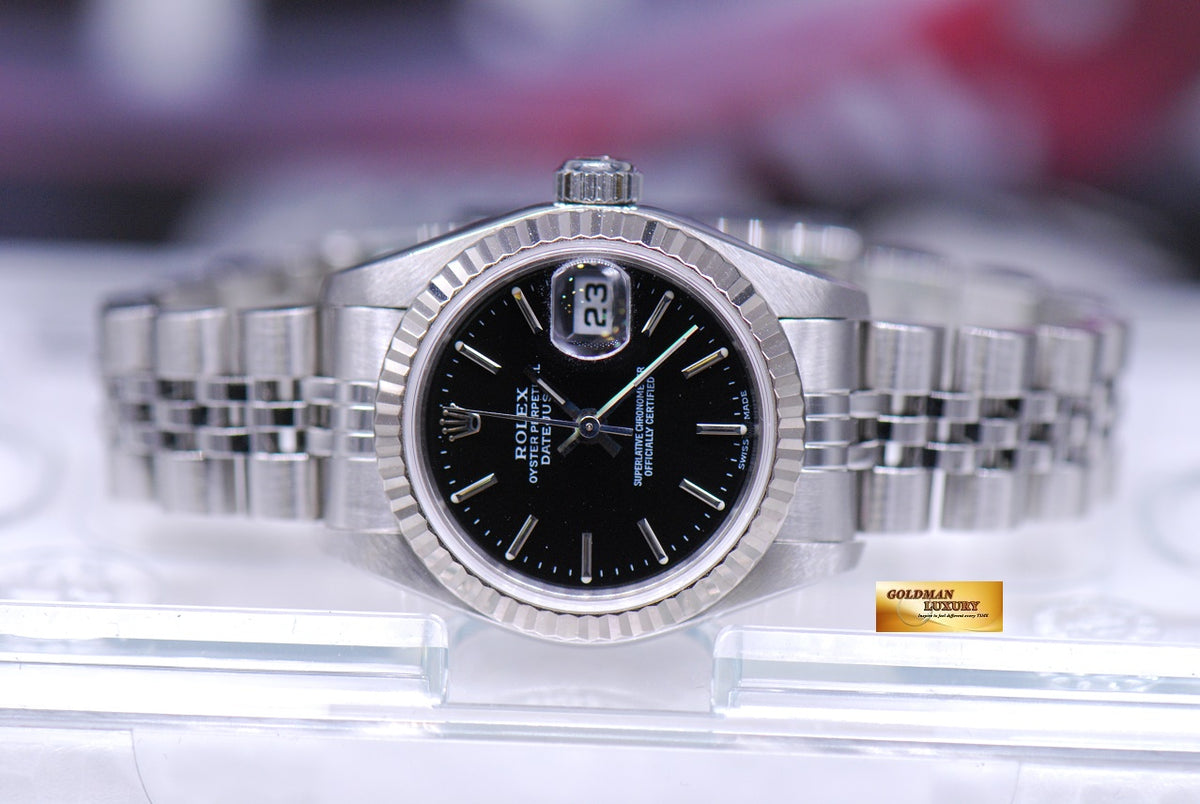 [SOLD] ROLEX OYSTER PERPETUAL DATEJUST 26mm LADIES STAINLESS STEEL BLACK 79174 (NEAR MINT)