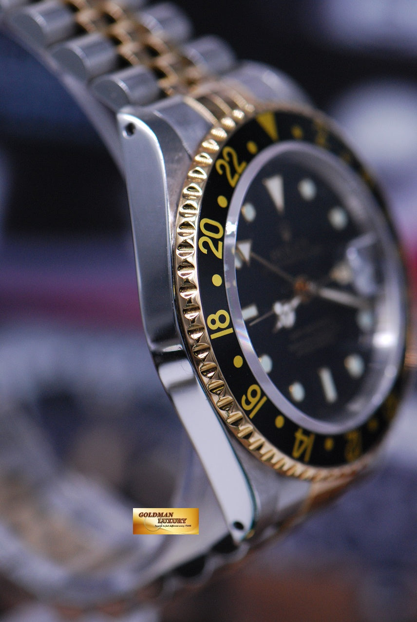 [SOLD] ROLEX OYSTER PERPETUAL GMT-MASTER II HALF-GOLD BLACK 16713 (MINT)