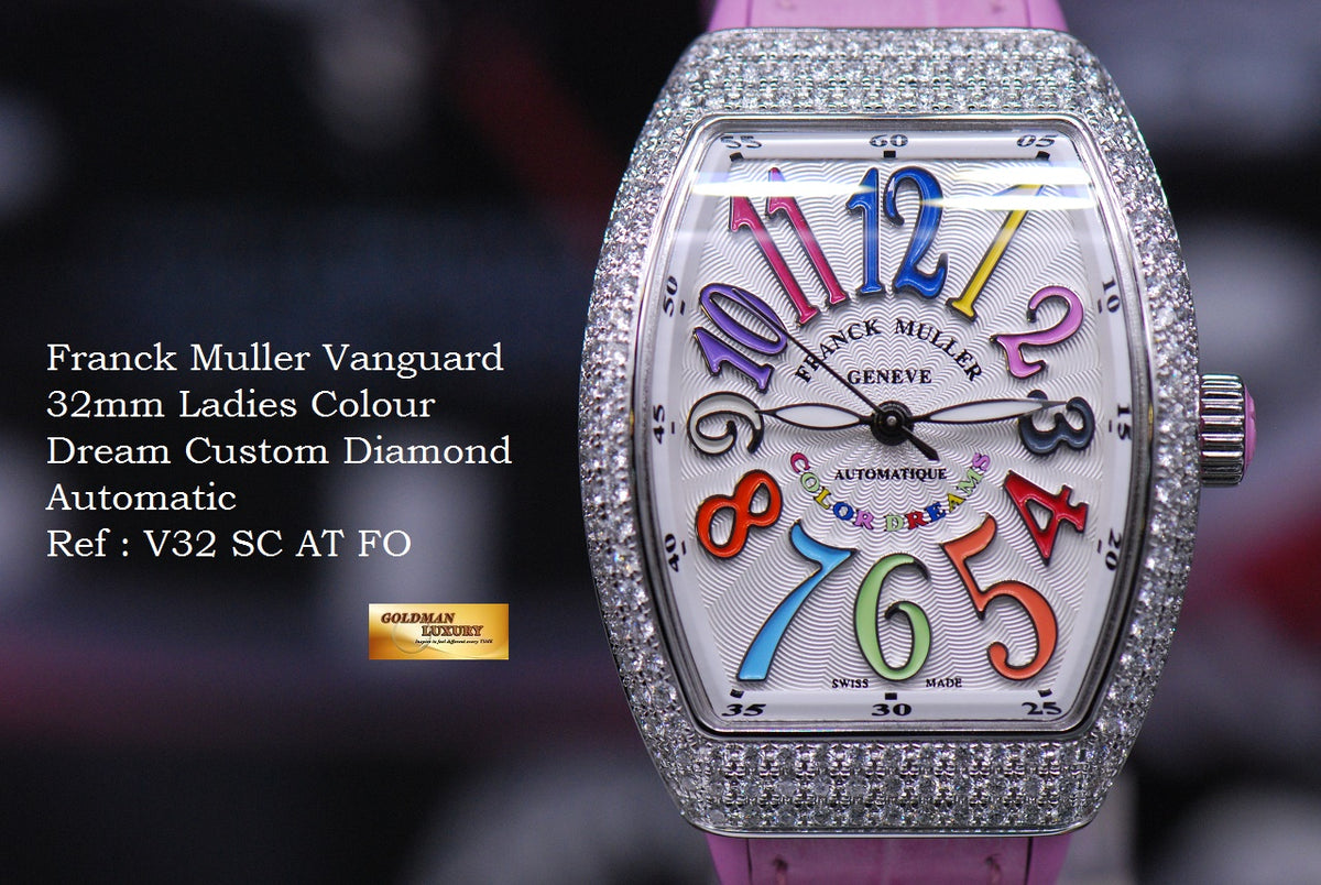 [SOLD] FRANCK MULLER VANGUARD LADIES 32mm CUSTOM DIAMOND COLOUR DREAM AUTOMATIC (NEW-UNWORN)