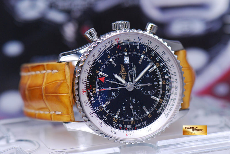 SOLD BREITLING NAVITIMER GMT 46mm CHRONOGRAPH BLACK A24322 MINT Goldman Luxury