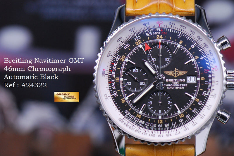 SOLD BREITLING NAVITIMER GMT 46mm CHRONOGRAPH BLACK A24322 MINT