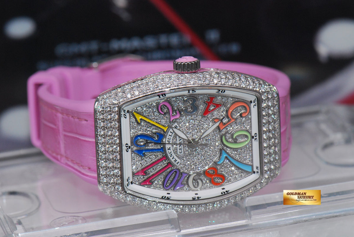 [SOLD] FRANCK MULLER VANGUARD LADIES 32mm CUSTOM FULL-PAVED DIAMOND COLOUR DREAM AUTOMATIC (NEW-UNWORN)