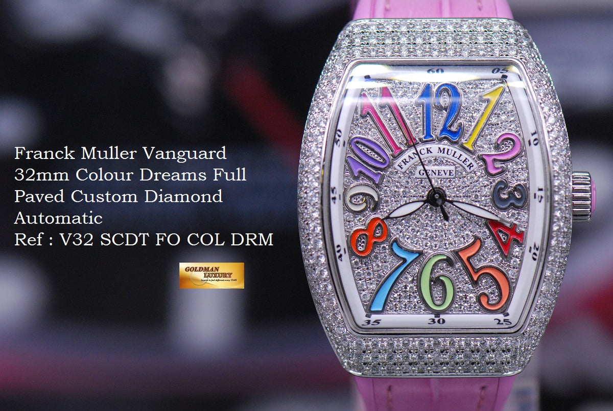 [SOLD] FRANCK MULLER VANGUARD LADIES 32mm CUSTOM FULL-PAVED DIAMOND COLOUR DREAM AUTOMATIC (NEW-UNWORN)
