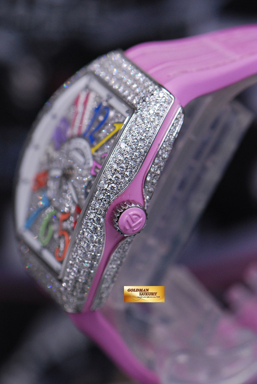 [SOLD] FRANCK MULLER VANGUARD LADIES 32mm CUSTOM FULL-PAVED DIAMOND COLOUR DREAM AUTOMATIC (NEW-UNWORN)
