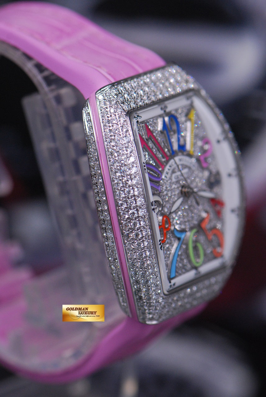 [SOLD] FRANCK MULLER VANGUARD LADIES 32mm CUSTOM FULL-PAVED DIAMOND COLOUR DREAM AUTOMATIC (NEW-UNWORN)