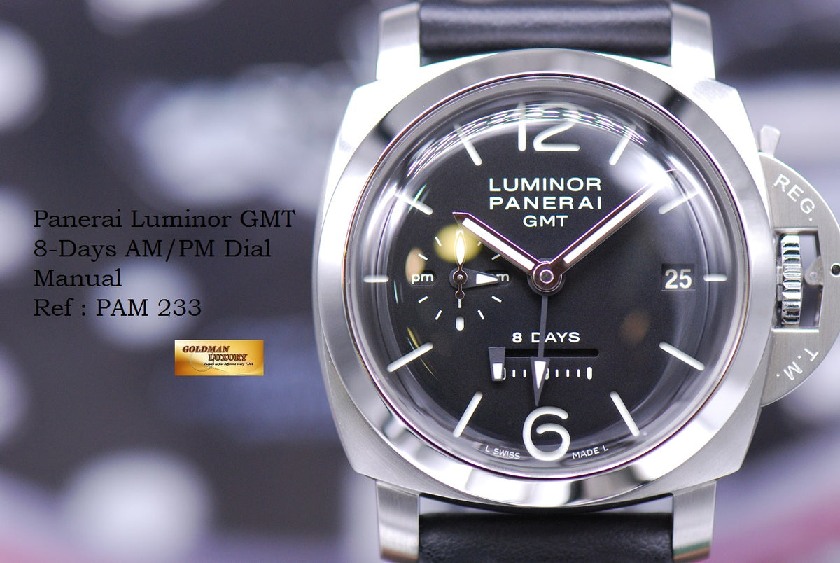 [SOLD] PANERAI LUMINOR GMT 8-DAYS AM/PM DIAL MANUAL WINDING PAM 233 (NOS)