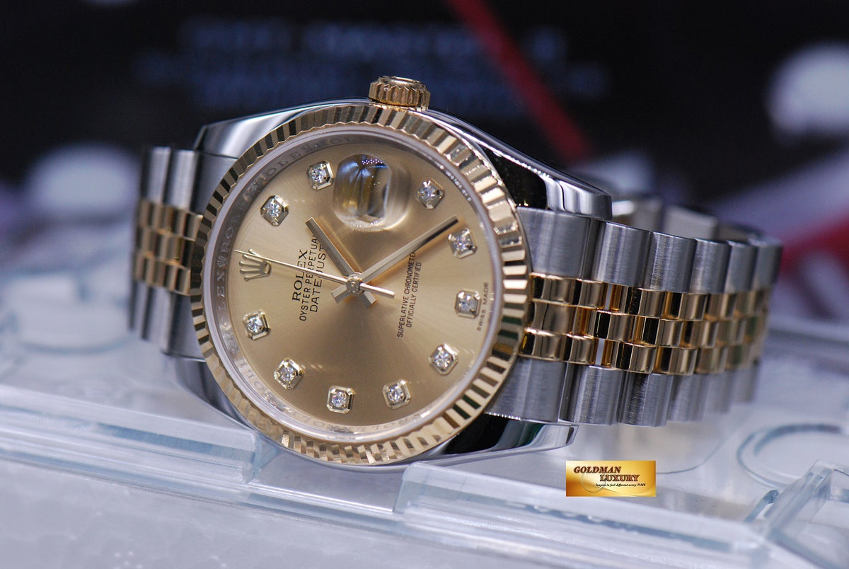 [SOLD] ROLEX OYSTER PERPETUAL DATEJUST 36mm HALF-GOLD DIAMOND GOLD DIAL 116233 (MINT)