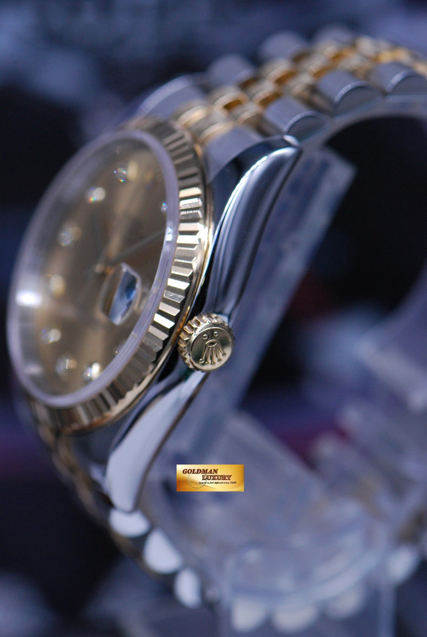 [SOLD] ROLEX OYSTER PERPETUAL DATEJUST 36mm HALF-GOLD DIAMOND GOLD DIAL 116233 (MINT)