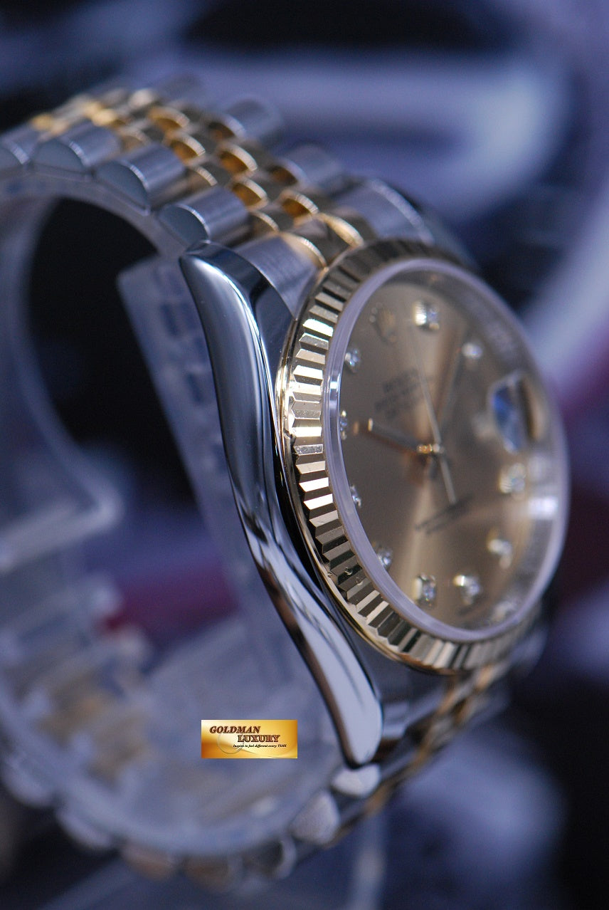 [SOLD] ROLEX OYSTER PERPETUAL DATEJUST 36mm HALF-GOLD DIAMOND GOLD DIAL 116233 (MINT)